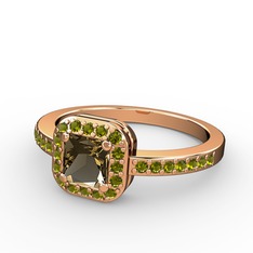 Sarette Tektaş Yüzük - Dumanlı kuvars ve peridot 8 ayar rose altın yüzük #1aw1n0n