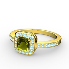 Peridot ve akuamarin 8 ayar altın yüzük