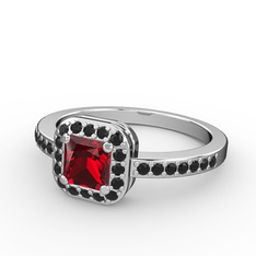 Sarette Tektaş Yüzük - Garnet ve siyah zirkon 8 ayar beyaz altın yüzük #1bxxd57