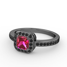 Sarette Tektaş Yüzük - Rodolit garnet ve siyah zirkon 925 ayar siyah rodyum kaplama gümüş yüzük #1cvh5dt