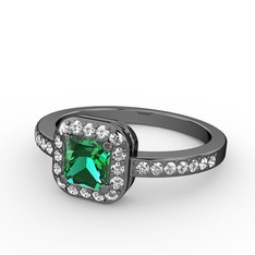 Sarette Tektaş Yüzük - Yeşil kuvars ve beyaz zirkon 925 ayar siyah rodyum kaplama gümüş yüzük #1d7y8jw