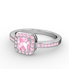 Sarette Tektaş Yüzük - Pembe kuvars 14 ayar beyaz altın yüzük #1dkbxs7