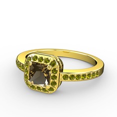 Sarette Tektaş Yüzük - Dumanlı kuvars ve peridot 925 ayar altın kaplama gümüş yüzük #1dr17ef