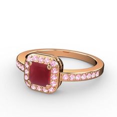 Kök yakut ve pembe kuvars 18 ayar rose altın yüzük