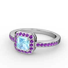 Sarette Tektaş Yüzük - Akuamarin ve ametist 14 ayar beyaz altın yüzük #1e1z51e