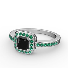 Sarette Tektaş Yüzük - Siyah zirkon ve yeşil kuvars 18 ayar beyaz altın yüzük #1ebb0m5