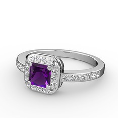 Sarette Tektaş Yüzük - Ametist ve pırlanta 8 ayar beyaz altın yüzük (0.45 karat) #1el1emt