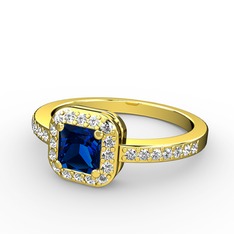Sarette Tektaş Yüzük - Lab safir ve swarovski 925 ayar altın kaplama gümüş yüzük #1emkubo