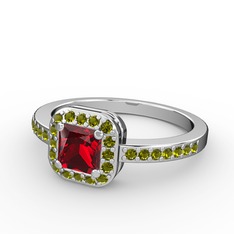 Sarette Tektaş Yüzük - Garnet ve peridot 14 ayar beyaz altın yüzük #1et8b8m