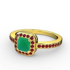 Kök zümrüt ve garnet 14 ayar altın yüzük