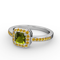 Peridot ve sitrin 8 ayar beyaz altın yüzük