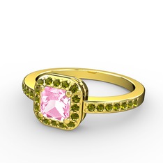 Sarette Tektaş Yüzük - Pembe kuvars ve peridot 14 ayar altın yüzük #1h0khsw