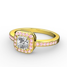 Sarette Tektaş Yüzük - Swarovski ve pembe kuvars 14 ayar altın yüzük #1h88lft