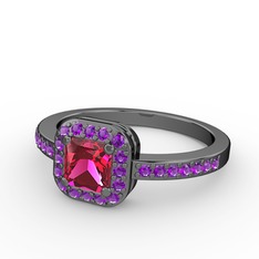 Rodolit garnet ve ametist 925 ayar siyah rodyum kaplama gümüş yüzük