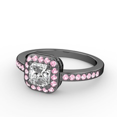 Sarette Tektaş Yüzük - Beyaz zirkon ve pembe kuvars 925 ayar siyah rodyum kaplama gümüş yüzük #1i1ow1n