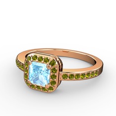 Sarette Tektaş Yüzük - Akuamarin ve peridot 8 ayar rose altın yüzük #1i59r35