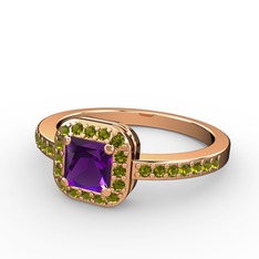 Ametist ve peridot 18 ayar rose altın yüzük