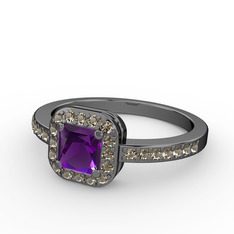 Ametist ve dumanlı kuvars 925 ayar siyah rodyum kaplama gümüş yüzük