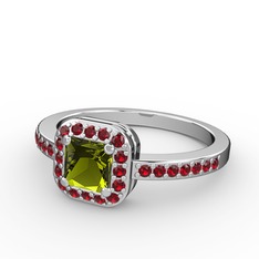 Sarette Tektaş Yüzük - Peridot ve garnet 18 ayar beyaz altın yüzük #1ivlsn8