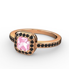 Pembe kuvars ve siyah zirkon 18 ayar rose altın yüzük