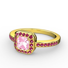 Pembe kuvars ve rodolit garnet 14 ayar altın yüzük