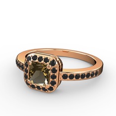 Sarette Tektaş Yüzük - Dumanlı kuvars ve siyah zirkon 14 ayar rose altın yüzük #1k1jivn
