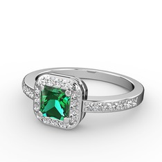 Sarette Tektaş Yüzük - Yeşil kuvars ve swarovski 8 ayar beyaz altın yüzük #1kg9sah