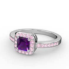 Ametist ve pembe kuvars 925 ayar gümüş yüzük