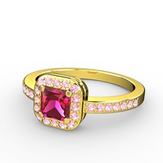 Sarette Tektaş Yüzük - Rodolit garnet ve pembe kuvars 14 ayar altın yüzük #1l4twwb