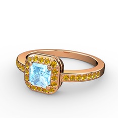 Akuamarin ve sitrin 18 ayar rose altın yüzük