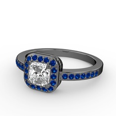 Sarette Tektaş Yüzük - Swarovski ve lab safir 925 ayar siyah rodyum kaplama gümüş yüzük #1m4i804
