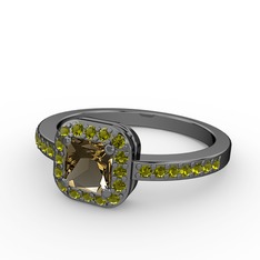 Sarette Tektaş Yüzük - Dumanlı kuvars ve peridot 925 ayar siyah rodyum kaplama gümüş yüzük #1mzuj30