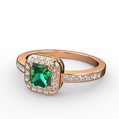 Yeşil kuvars ve pırlanta 925 ayar rose altın kaplama gümüş yüzük (0.45 karat)