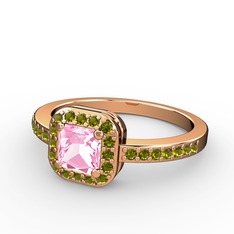 Sarette Tektaş Yüzük - Pembe kuvars ve peridot 8 ayar rose altın yüzük #1oq8wrk