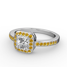 Sarette Tektaş Yüzük - Swarovski ve sitrin 18 ayar beyaz altın yüzük #1ouajjt