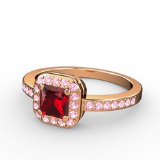 Sarette Tektaş Yüzük - Garnet ve pembe kuvars 8 ayar rose altın yüzük #1pz3cn5