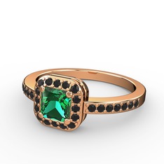 Sarette Tektaş Yüzük - Yeşil kuvars ve siyah zirkon 18 ayar rose altın yüzük #1q18o41