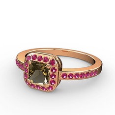 Dumanlı kuvars ve rodolit garnet 8 ayar rose altın yüzük