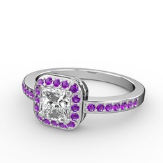 Sarette Tektaş Yüzük - Swarovski ve ametist 14 ayar beyaz altın yüzük #1s6h42j