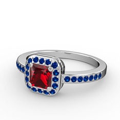 Garnet ve lab safir 18 ayar beyaz altın yüzük