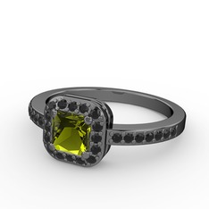 Sarette Tektaş Yüzük - Peridot ve siyah zirkon 925 ayar siyah rodyum kaplama gümüş yüzük #1sld0hr