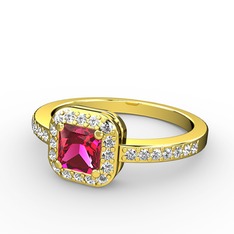 Rodolit garnet ve swarovski 8 ayar altın yüzük