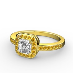 Sarette Tektaş Yüzük - Beyaz zirkon ve sitrin 925 ayar altın kaplama gümüş yüzük #1tc7byl