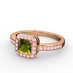Sarette Tektaş Yüzük - Peridot ve pembe kuvars 14 ayar rose altın yüzük #1typsqp