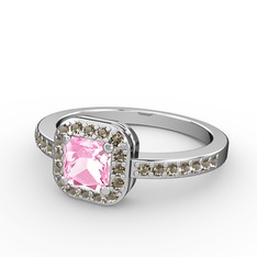 Pembe kuvars ve dumanlı kuvars 8 ayar beyaz altın yüzük