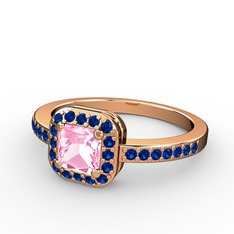 Pembe kuvars ve lab safir 18 ayar rose altın yüzük