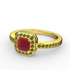 Kök yakut ve peridot 18 ayar altın yüzük