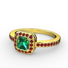 Yeşil kuvars ve garnet 14 ayar altın yüzük