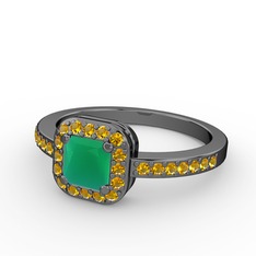 Sarette Tektaş Yüzük - Kök zümrüt ve sitrin 925 ayar siyah rodyum kaplama gümüş yüzük #1v518yz