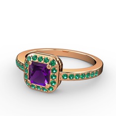 Ametist ve yeşil kuvars 925 ayar rose altın kaplama gümüş yüzük